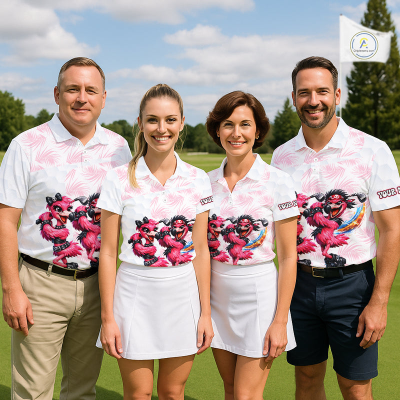 Personalized Funny Flamingo Rockstar Couple Golf Polo Shirt, Custom Name Matching Couple Golf Shirt NHT748