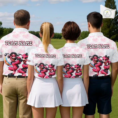 Personalized Funny Flamingo Rockstar Couple Golf Polo Shirt, Custom Name Matching Couple Golf Shirt NHT748