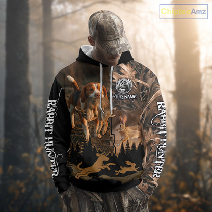 Best Brown Camo 3D Beagle Dog Rabbit Hunting Shirt, Custom Name Rabbit Hunter Clothing NHT231