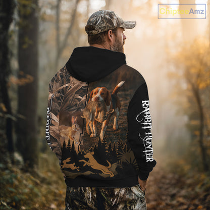Best Brown Camo 3D Beagle Dog Rabbit Hunting Shirt, Custom Name Rabbit Hunter Clothing NHT231