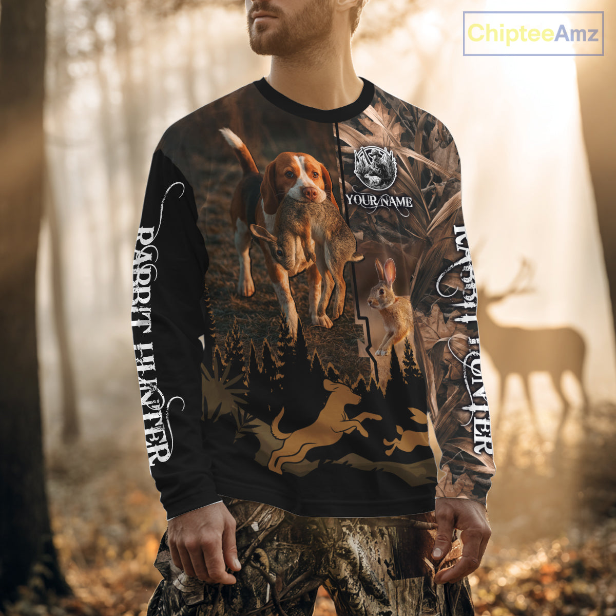 Best Brown Camo 3D Beagle Dog Rabbit Hunting Shirt, Custom Name Rabbit Hunter Clothing NHT231