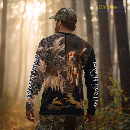 Best Brown Camo 3D Beagle Dog Rabbit Hunting Shirt, Custom Name Rabbit Hunter Clothing NHT231
