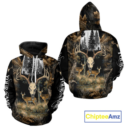 Deer Hunting Gift, Personalized Whitetail Deer Hunting 3D All Over Printed Camo Hoodie NHT361