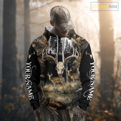Deer Hunting Gift, Personalized Whitetail Deer Hunting 3D All Over Printed Camo Hoodie NHT361