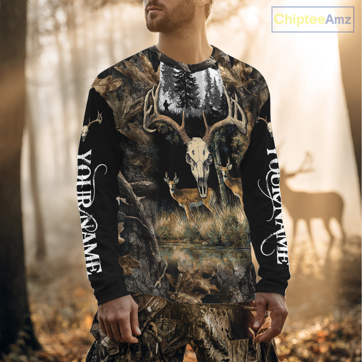 Deer Hunting Gift, Personalized Whitetail Deer Hunting 3D All Over Printed Camo Hoodie NHT361