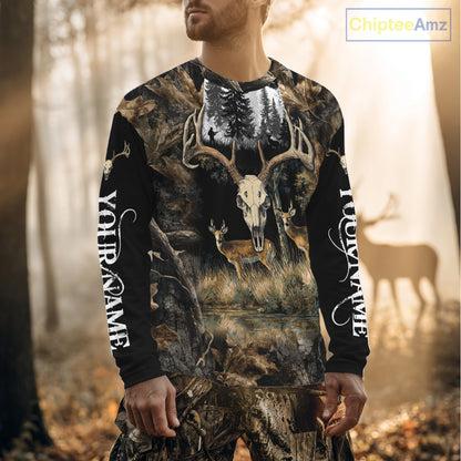 Deer Hunting Gift, Personalized Whitetail Deer Hunting 3D All Over Printed Camo Hoodie NHT361