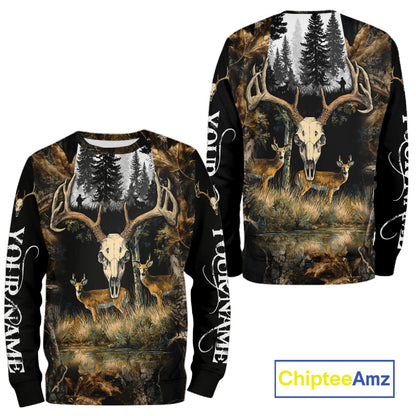 Deer Hunting Gift, Personalized Whitetail Deer Hunting 3D All Over Printed Camo Hoodie NHT361
