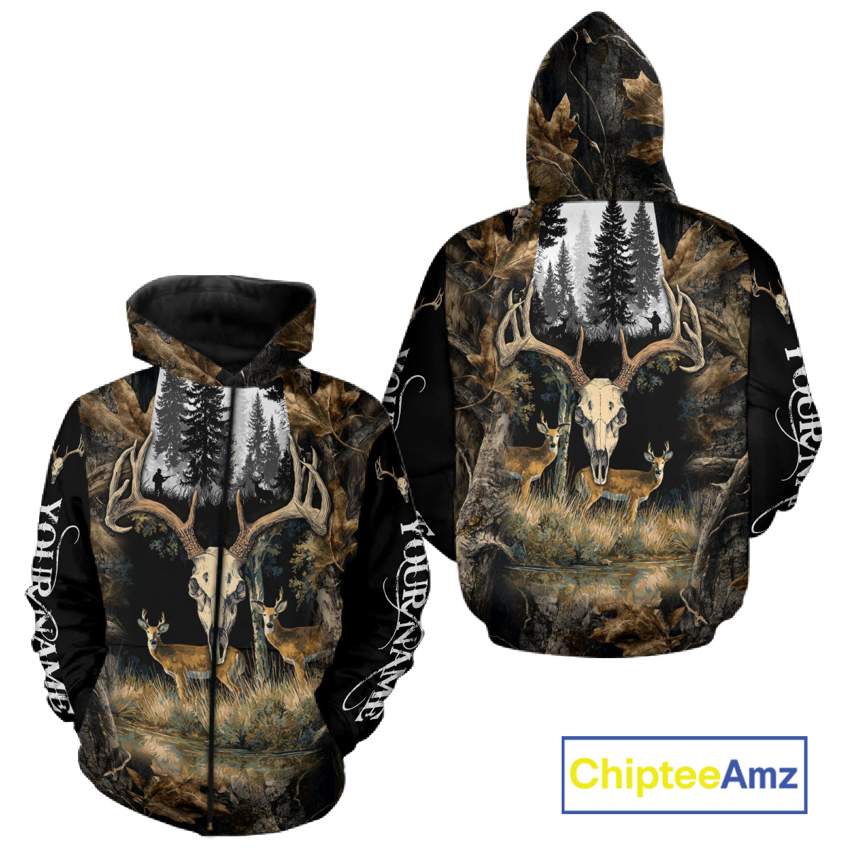 Deer Hunting Gift, Personalized Whitetail Deer Hunting 3D All Over Printed Camo Hoodie NHT361