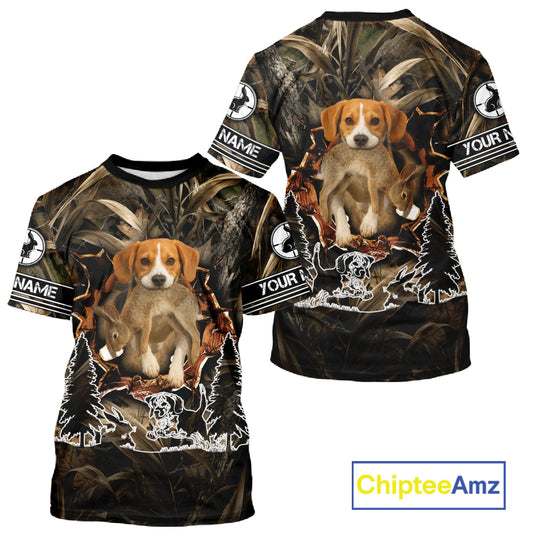 Custom Rabbit Hunting with Beagle Dog 3D Prints Camouflage Shirts, Rabbit Hunting Gifts NHT365