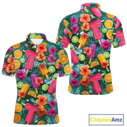 Golf Polo Shirt Tropical Popsicle Paradise Pattern Tropical Leaves Custom Name, Men's Golf Shirt NHT539
