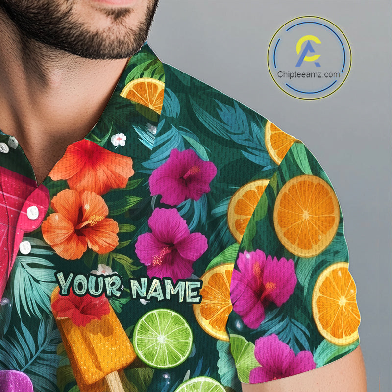 Golf Polo Shirt Tropical Popsicle Paradise Pattern Tropical Leaves Custom Name, Men's Golf Shirt NHT539
