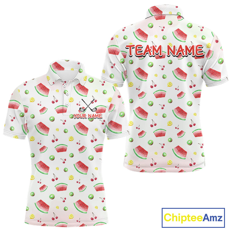 Funny Watermelon Pattern Mens Polo Shirt, Long Sleeve Golf Polo Shirt Custom Watermelon Pattern Team Golf Top NHT757
