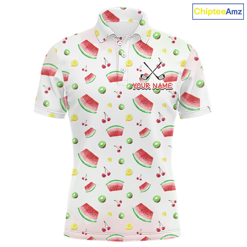Funny Watermelon Pattern Mens Polo Shirt, Long Sleeve Golf Polo Shirt Custom Watermelon Pattern Team Golf Top NHT757
