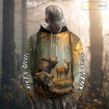 Custom Deer Moose Boar Hunting Personalized Name Hunter Gift  3D Forest Animal Shirt NHT1241