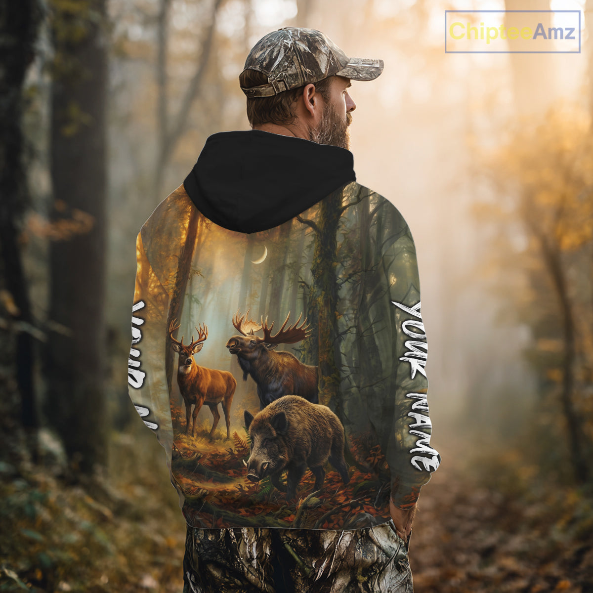 Custom Deer Moose Boar Hunting Personalized Name Hunter Gift  3D Forest Animal Shirt NHT1241