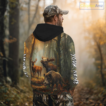 Custom Deer Moose Boar Hunting Personalized Name Hunter Gift  3D Forest Animal Shirt NHT1241