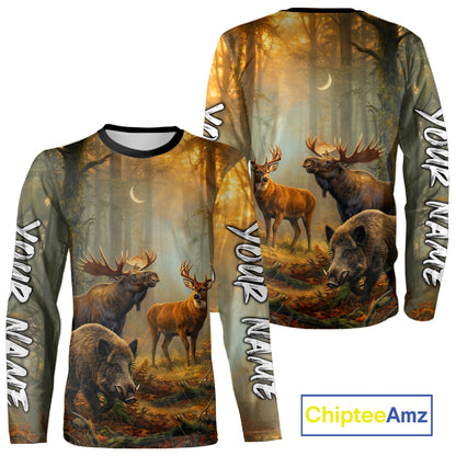 Custom Deer Moose Boar Hunting Personalized Name Hunter Gift  3D Forest Animal Shirt NHT1241