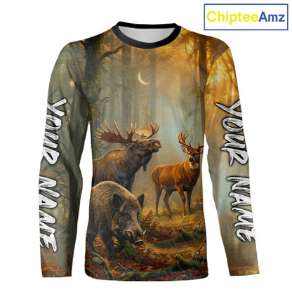 Custom Deer Moose Boar Hunting Personalized Name Hunter Gift  3D Forest Animal Shirt NHT1241