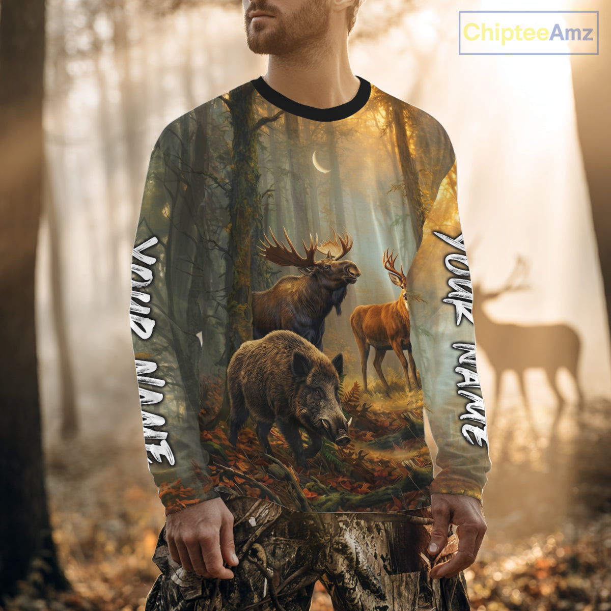 Custom Deer Moose Boar Hunting Personalized Name Hunter Gift  3D Forest Animal Shirt NHT1241