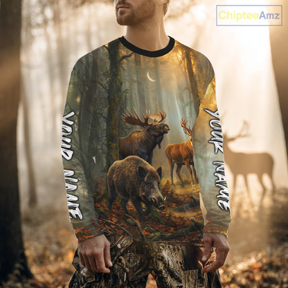Custom Deer Moose Boar Hunting Personalized Name Hunter Gift  3D Forest Animal Shirt NHT1241