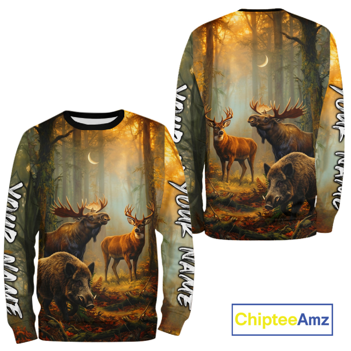 Custom Deer Moose Boar Hunting Personalized Name Hunter Gift  3D Forest Animal Shirt NHT1241