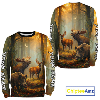 Custom Deer Moose Boar Hunting Personalized Name Hunter Gift  3D Forest Animal Shirt NHT1241
