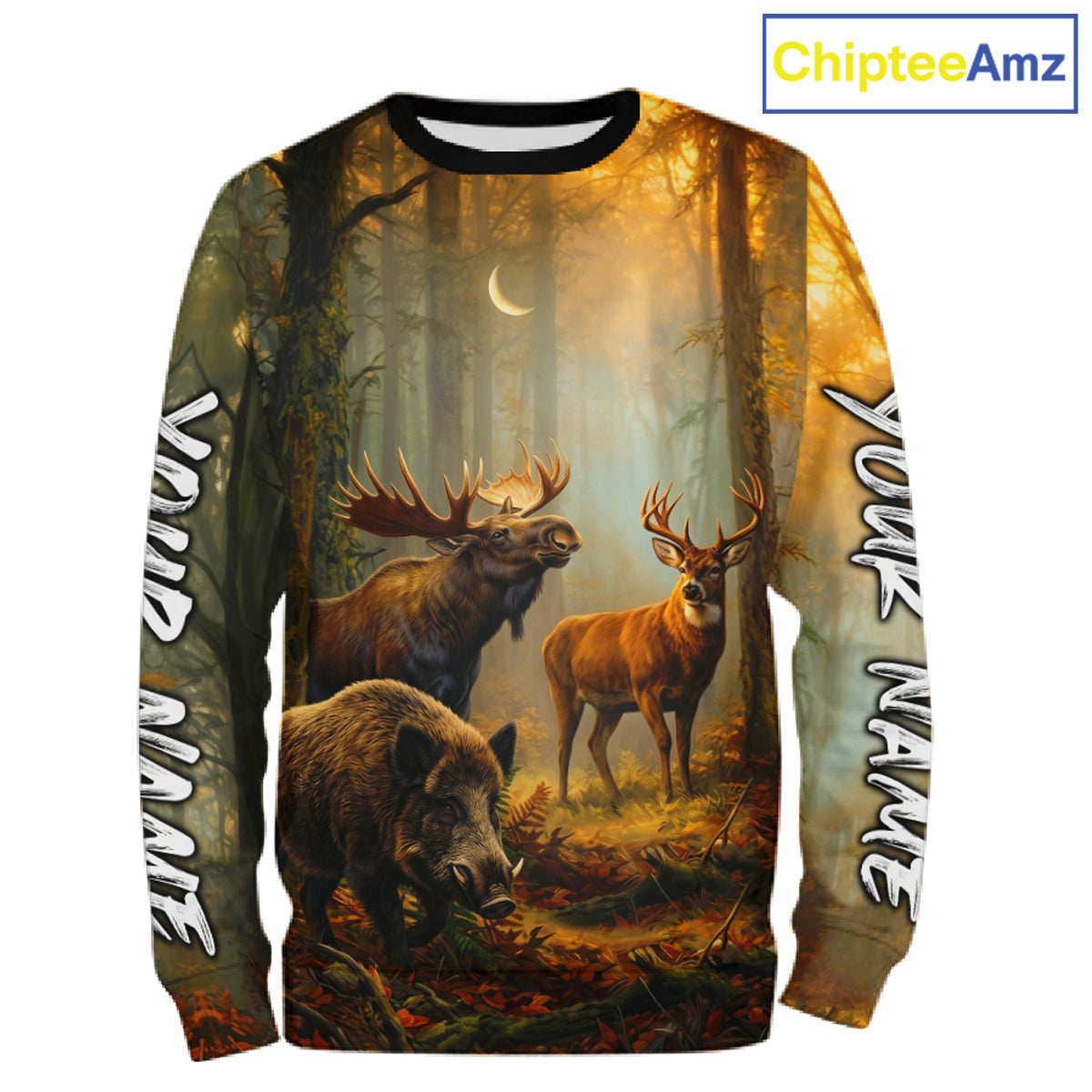 Custom Deer Moose Boar Hunting Personalized Name Hunter Gift  3D Forest Animal Shirt NHT1241