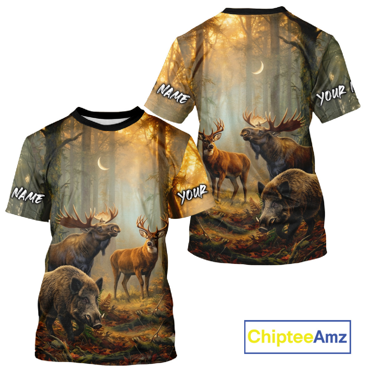 Custom Deer Moose Boar Hunting Personalized Name Hunter Gift  3D Forest Animal Shirt NHT1241
