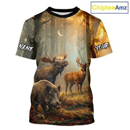 Custom Deer Moose Boar Hunting Personalized Name Hunter Gift  3D Forest Animal Shirt NHT1241