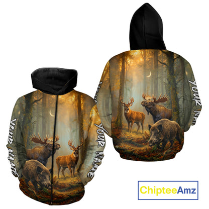 Custom Deer Moose Boar Hunting Personalized Name Hunter Gift  3D Forest Animal Shirt NHT1241