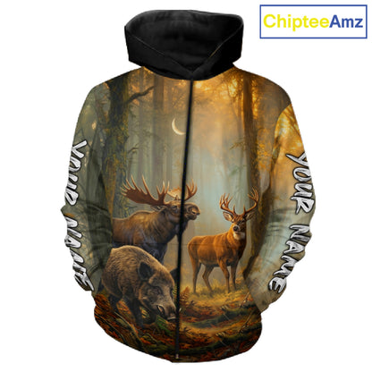 Custom Deer Moose Boar Hunting Personalized Name Hunter Gift  3D Forest Animal Shirt NHT1241