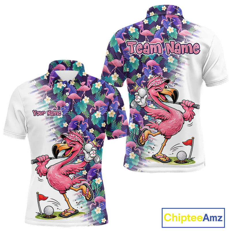 Funny Pink Flamingo Tropical Pattern Golf Polo Shirt Custom Golf Shirts For Men NHT547