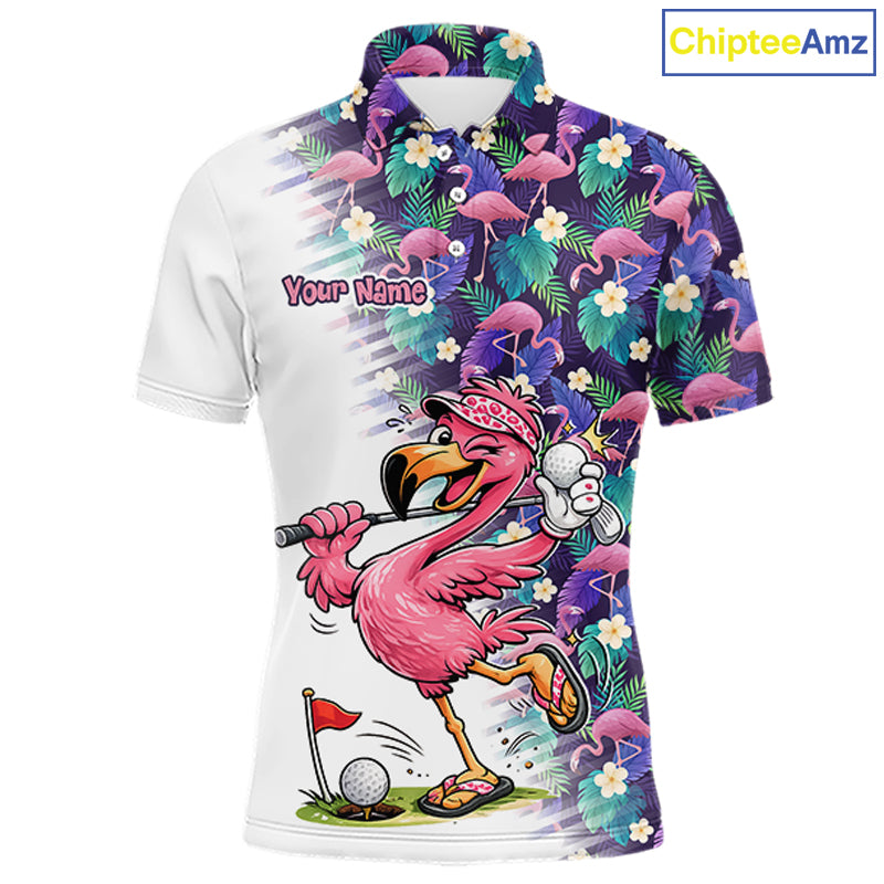 Funny Pink Flamingo Tropical Pattern Golf Polo Shirt Custom Golf Shirts For Men NHT547