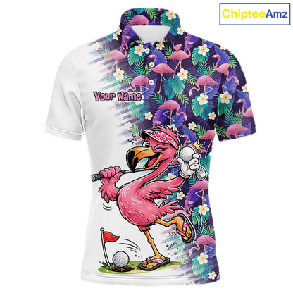 Funny Pink Flamingo Tropical Pattern Golf Polo Shirt Custom Golf Shirts For Men NHT547