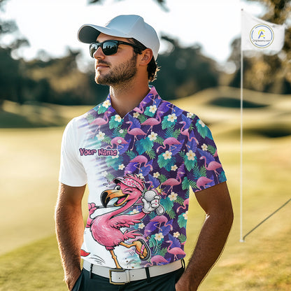 Funny Pink Flamingo Tropical Pattern Golf Polo Shirt Custom Golf Shirts For Men NHT547