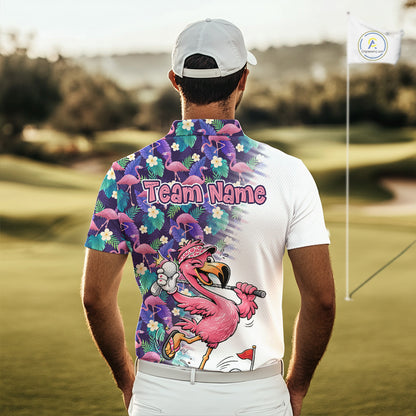 Funny Pink Flamingo Tropical Pattern Golf Polo Shirt Custom Golf Shirts For Men NHT547
