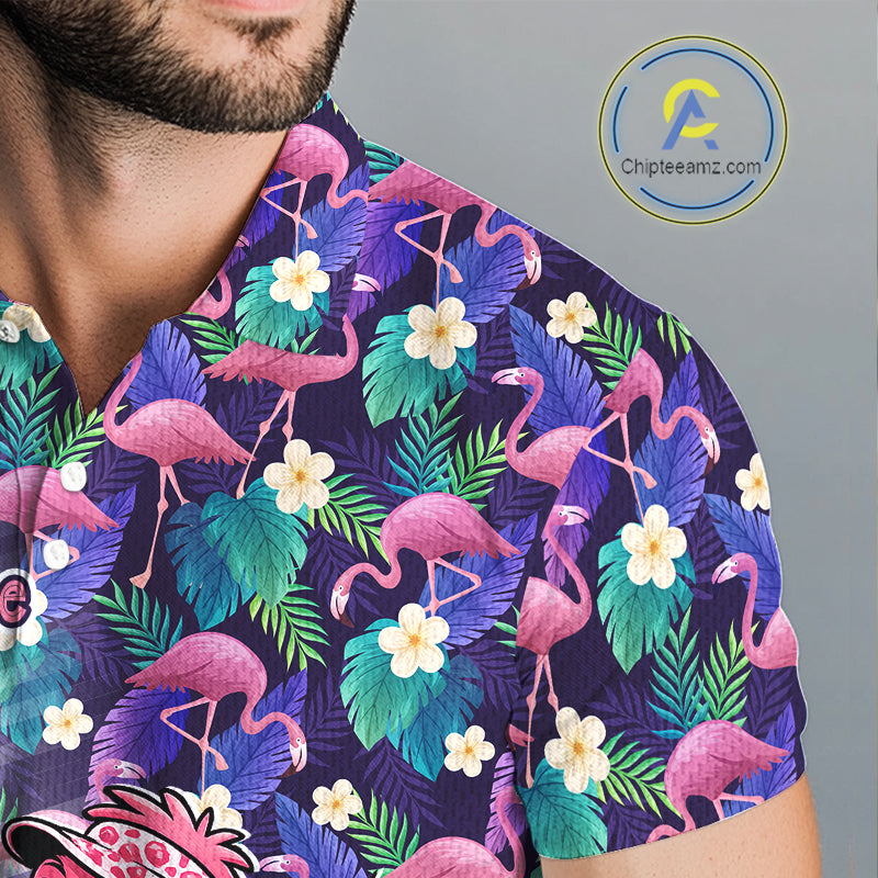 Funny Pink Flamingo Tropical Pattern Golf Polo Shirt Custom Golf Shirts For Men NHT547