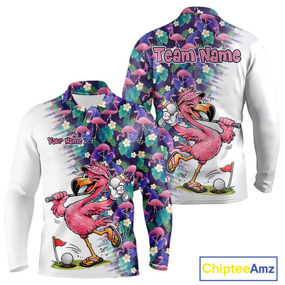 Funny Pink Flamingo Tropical Pattern Golf Polo Shirt Custom Golf Shirts For Men NHT547