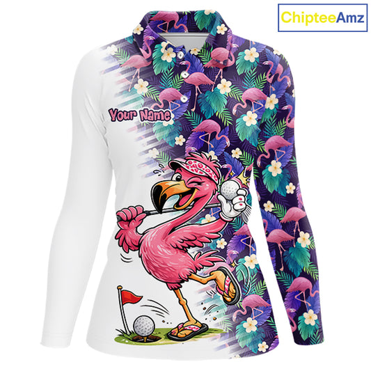 Funny Pink Flamingo Tropical Pattern Golf Polo Shirt Custom Golf Shirts For Womens NHT547