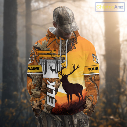 Elk Hunting Shirt Personalized 3D All Over Print Orange Autumn camo, Elk Hunting Shirt NHT137