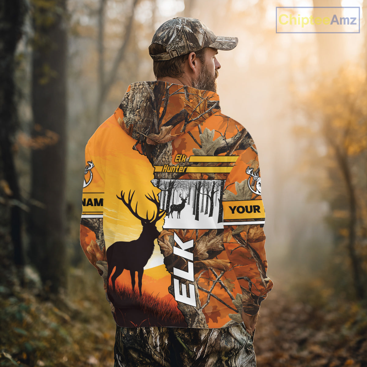 Elk Hunting Shirt Personalized 3D All Over Print Orange Autumn camo, Elk Hunting Shirt NHT137