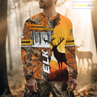Elk Hunting Shirt Personalized 3D All Over Print Orange Autumn camo, Elk Hunting Shirt NHT137