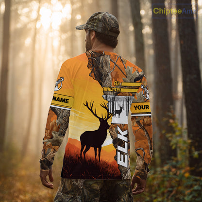 Elk Hunting Shirt Personalized 3D All Over Print Orange Autumn camo, Elk Hunting Shirt NHT137