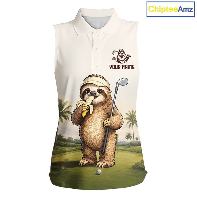 Personalized Funny Sloth Womens Sleeveless Golf Polo Shirt – Funny Golfer Polo For Women NHT928