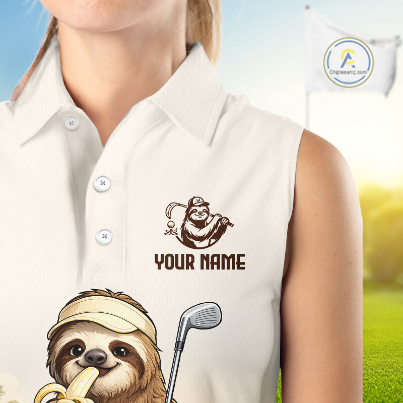 Personalized Funny Sloth Womens Sleeveless Golf Polo Shirt – Funny Golfer Polo For Women NHT928