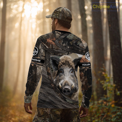 Personalized Wild Boar Hunting Camo Full Printing Shirts Wild Hog Hunting Gift for Hunters NHT142