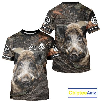 Personalized Wild Boar Hunting Camo Full Printing Shirts Wild Hog Hunting Gift for Hunters NHT142