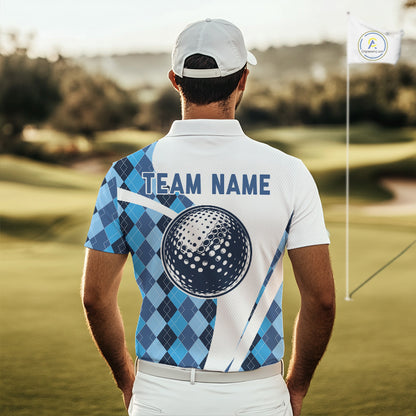 White And Green Argyle Pattern Mens Golf Polo Shirt Custom Golf Polo Best Golf Gifts NHT561