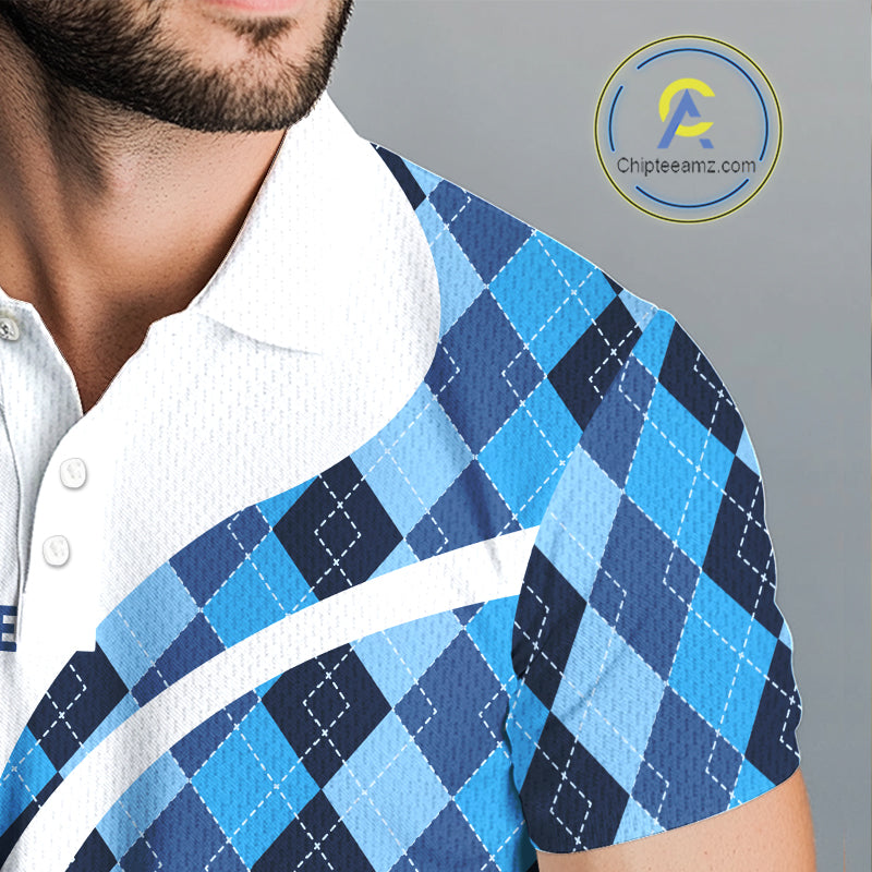 White And Green Argyle Pattern Mens Golf Polo Shirt Custom Golf Polo Best Golf Gifts NHT561