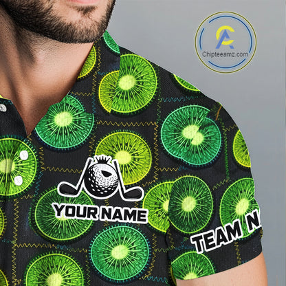 Funny Golf Patchwork Kiwi Polo Shirt For Men, Personalized Mens Golf Polo Shirt NHT580